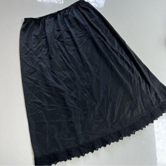 Gorgeous Vintage 50s Black Lace Hem Flower Cut Out Detail Skirt Dress Half Slip - Picture 4 of 5